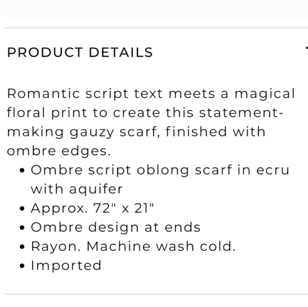 White House Black Market Oblong Scarf Ombre Script 12 X 72